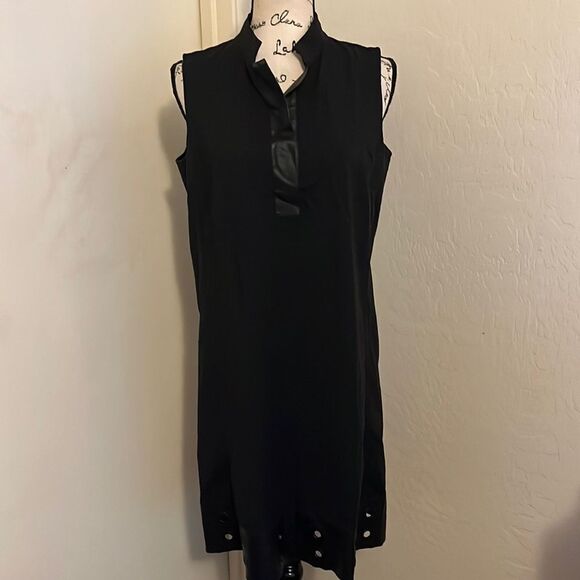 Lafayette 148 Black Faux Leather Detailing Grommets Design Dress - Picture 1 of 14